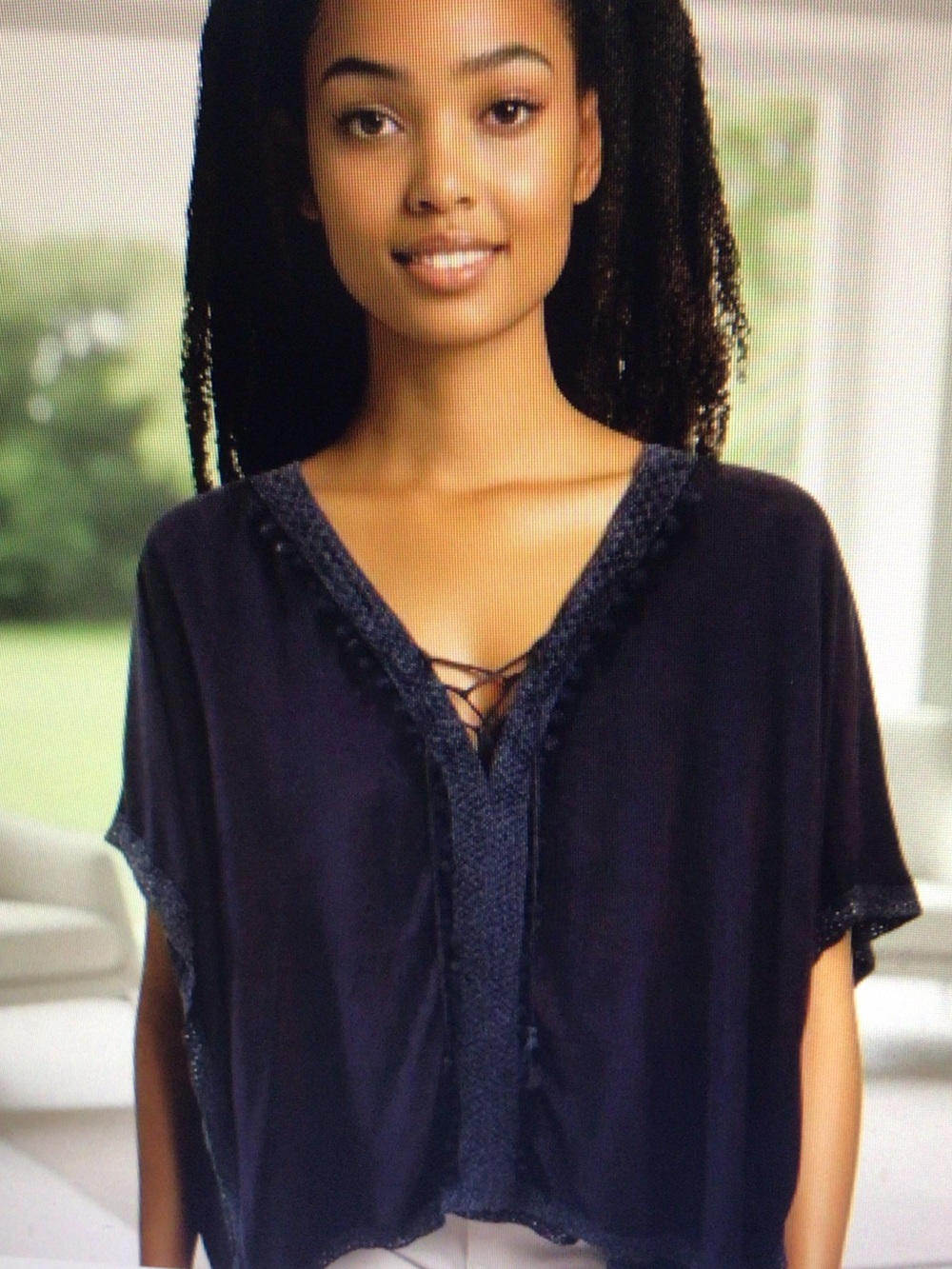 lululemon athletica navy blue lace-up V-neck poncho top - Picture 1 of 2